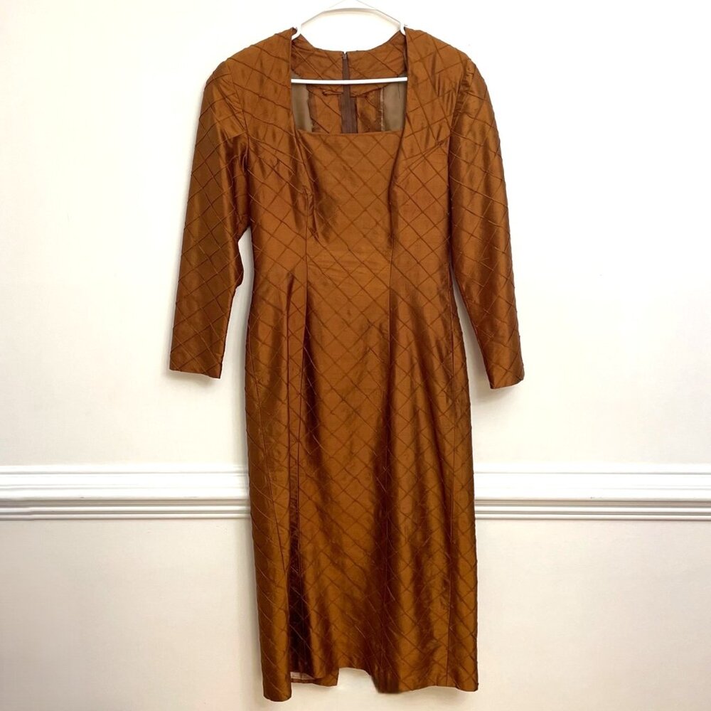 Handmade Dress Silky Copper/Bronze Satin Quilted Shoulder Pads Ren Faire